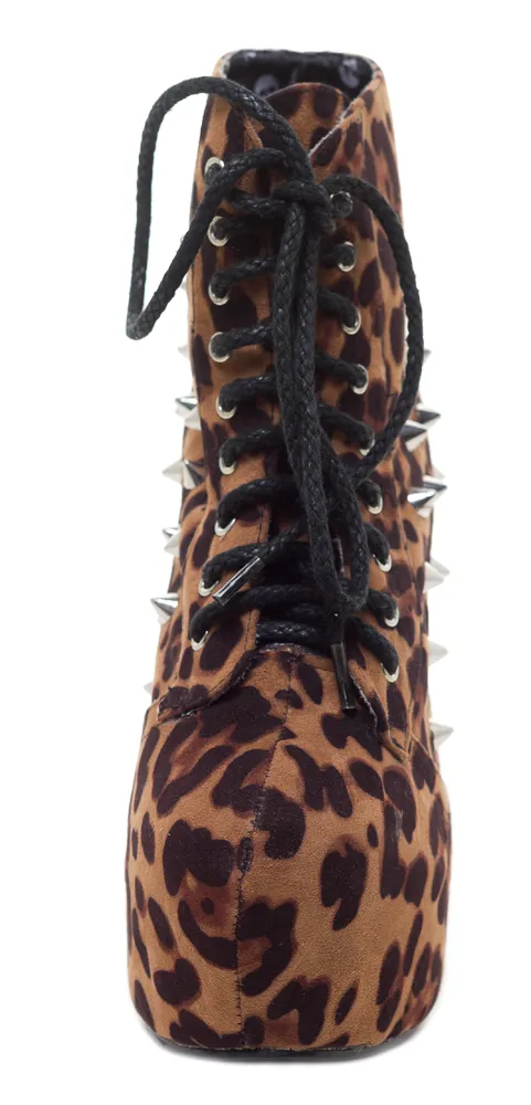 BETTIE PAGE BELLADONNA LEOPARD SPIKED ANKLE BOOTS