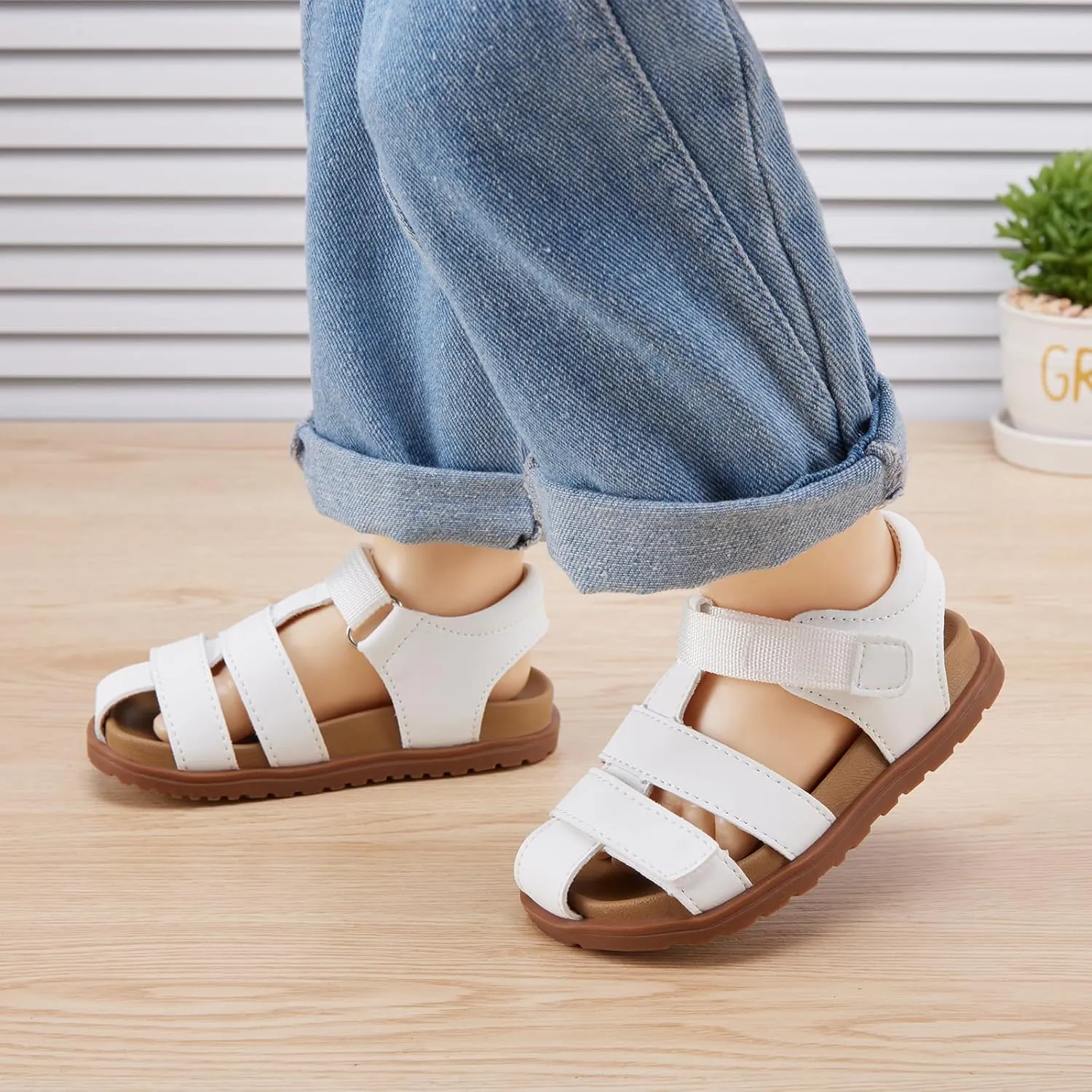 BMCiTYBM Toddler Boys Girls Sandals Open Toe Arch Support Slides Adjustable Straps Cork Footbed Slippers for Indoor Outdoor