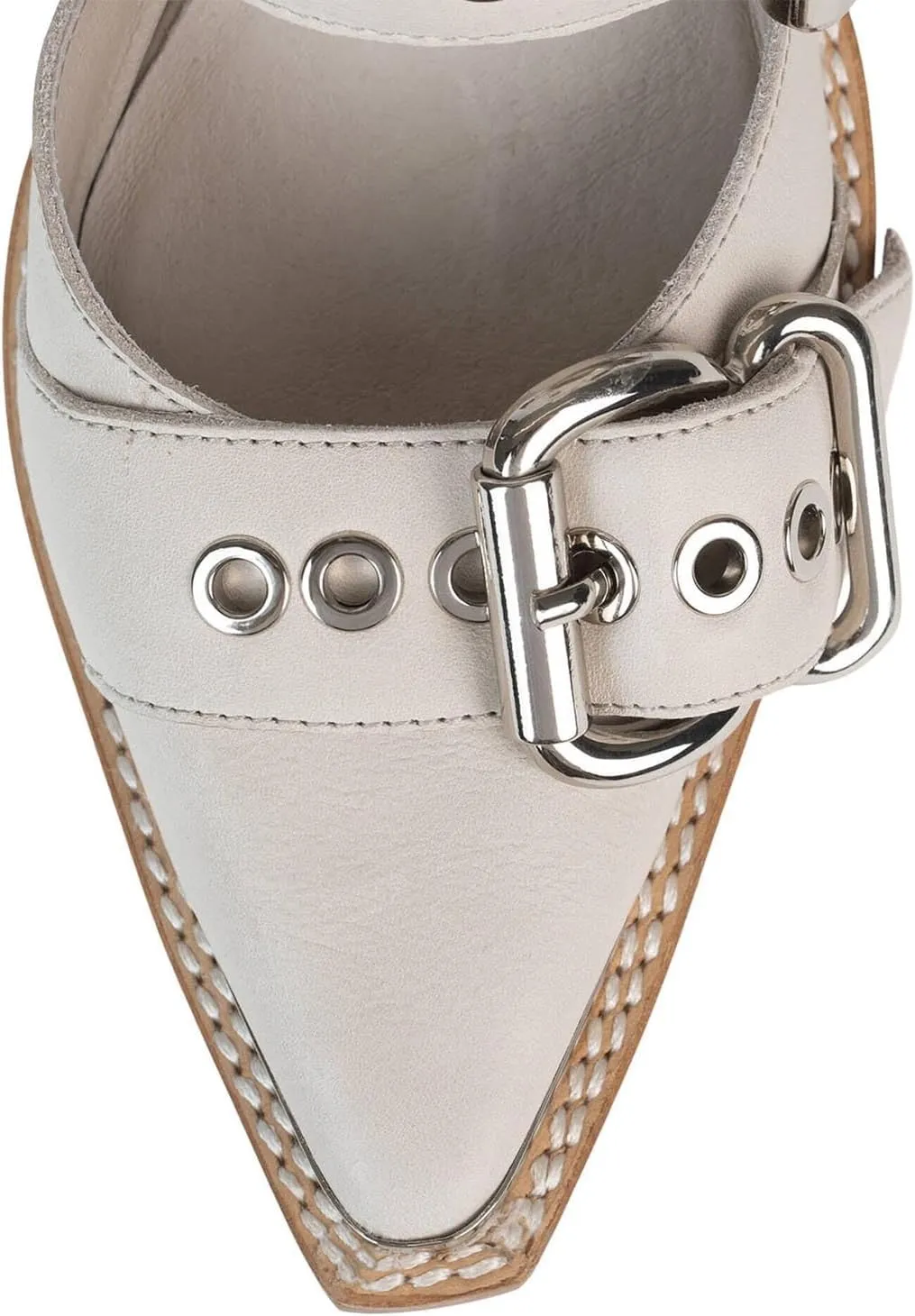 CORNMOOD Western Sandals for Women Chunky Heel Pointed Toe Pumps Metal Buckle Strappy Wedges Western Heels Block Bridal Shoes