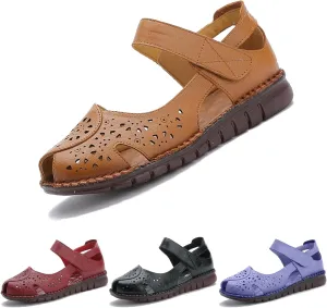 DirraBra Women's Vintage Cutout Closed Toe Gladiator Sandals Comfortable Oxford Soft Bottom Mam Casual Shoes Bohemian Fisherman Outdoor Hook and Loop Flat Sneakers Sandals