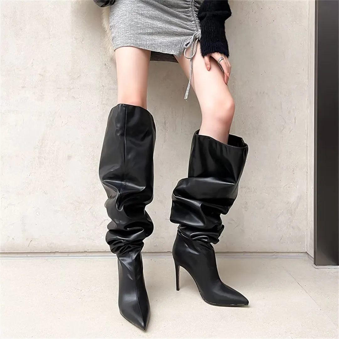 ElegantLuxe Over-Knee Pointed Toe Wedge Heel Boots