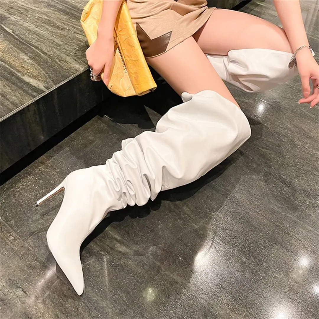 ElegantLuxe Over-Knee Pointed Toe Wedge Heel Boots