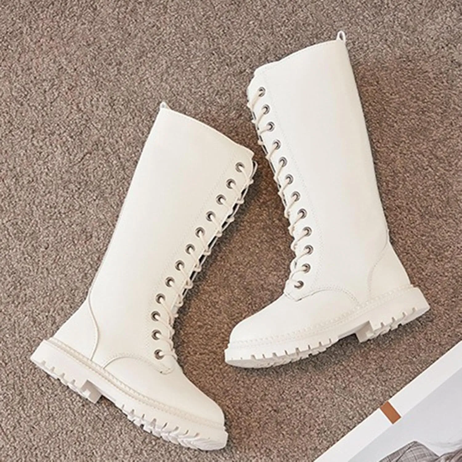 Girls Boots Lace Up Mid Calf Boots Fashion Faux Leather Boots Breathable Cowgirl Boots Cute Dress Shoes for Girls