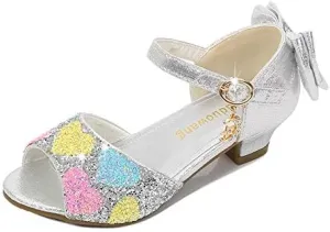 Girls Dress Shoes Wedding Party High Heel Mary Jane Sequined Heel Bow Princess Shoes Sandals