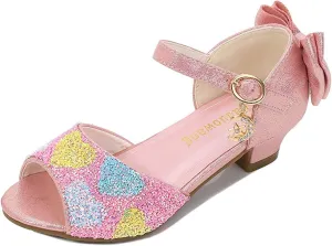 Girls Dress Shoes Wedding Party High Heel Mary Jane Sequined Heel Bow Princess Shoes Sandals
