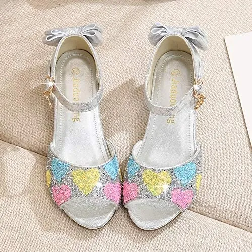 Girls Dress Shoes Wedding Party High Heel Mary Jane Sequined Heel Bow Princess Shoes Sandals