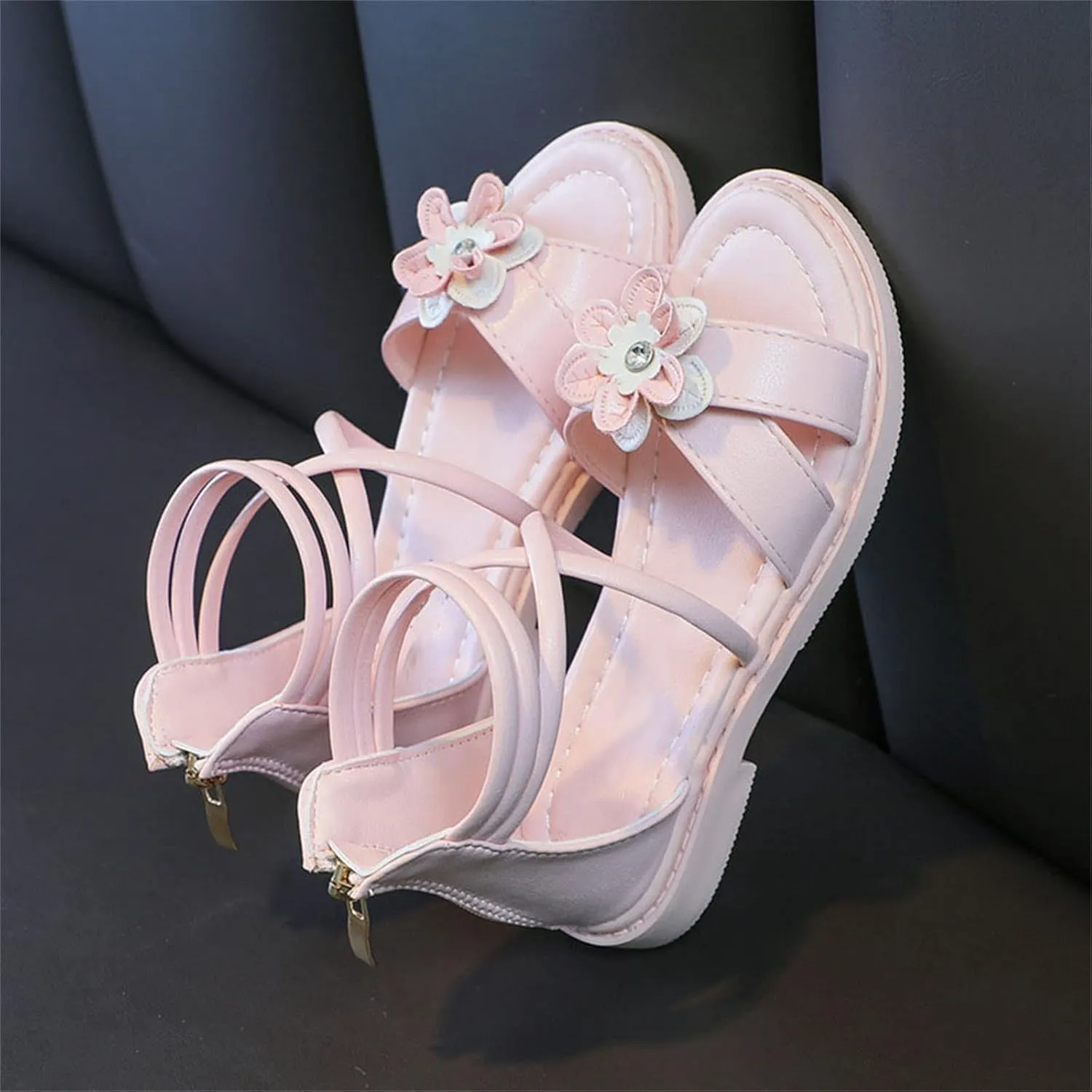 Girls Toddler Floral Roman Sandals Summer Flat Open Toe Ankle Sandals With Heel Zipper Butterfly Flower Glitter Cute Princess Jelly Sandals