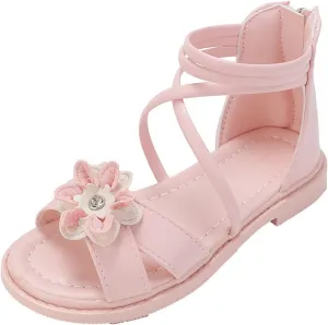 Girls Toddler Floral Roman Sandals Summer Flat Open Toe Ankle Sandals With Heel Zipper Butterfly Flower Glitter Cute Princess Jelly Sandals