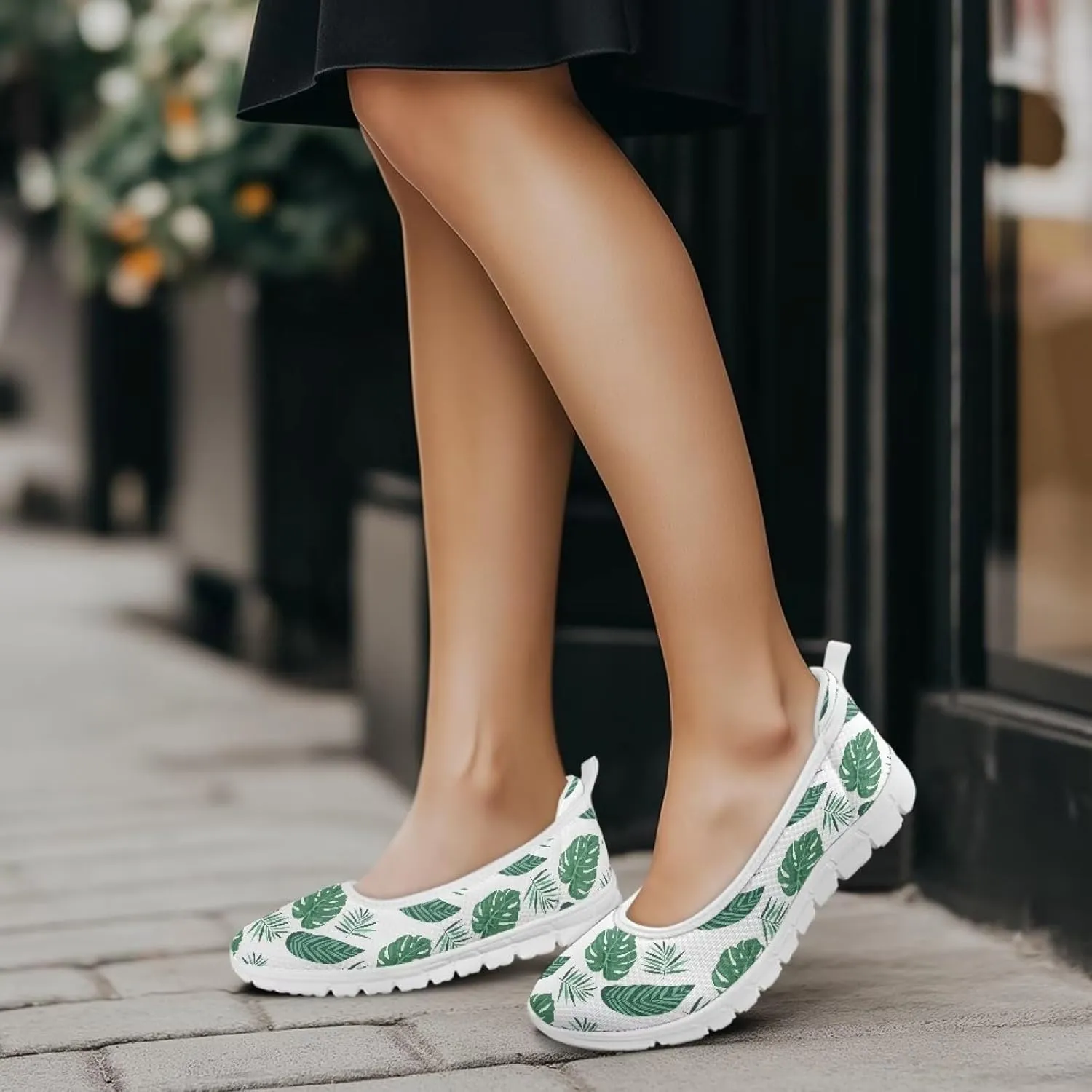 GOSTONG Round Toe Women Flat Shoes Slip On Teen Girls Dress Flats Breathable Mesh Casual Shoes Non-Slip Flats for Walking White Sole Size 6-11