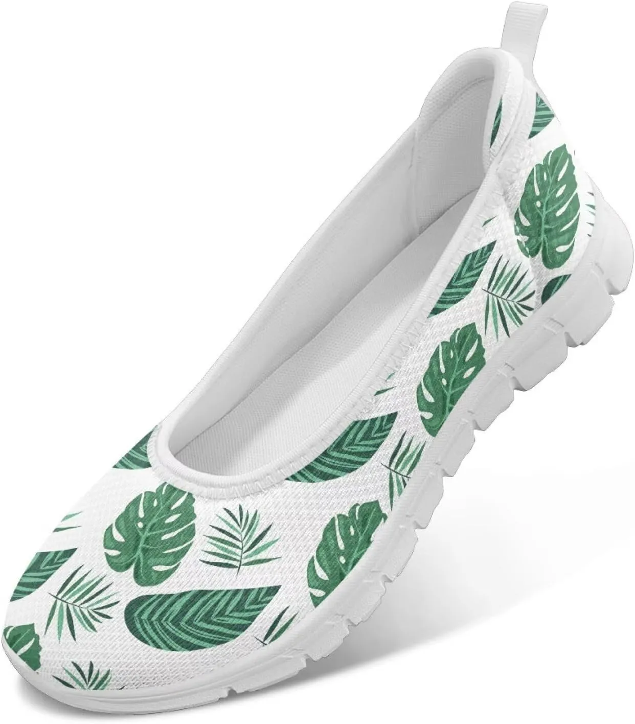 GOSTONG Round Toe Women Flat Shoes Slip On Teen Girls Dress Flats Breathable Mesh Casual Shoes Non-Slip Flats for Walking White Sole Size 6-11
