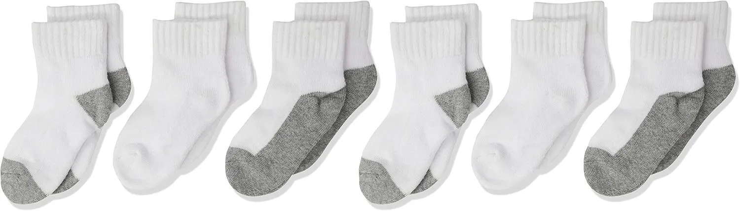 Jefferies Socks baby boys Seamless Half Cushion Quarter Multi Pack 6 Pair Pack Socks, White/Grey, 3-12 Months US