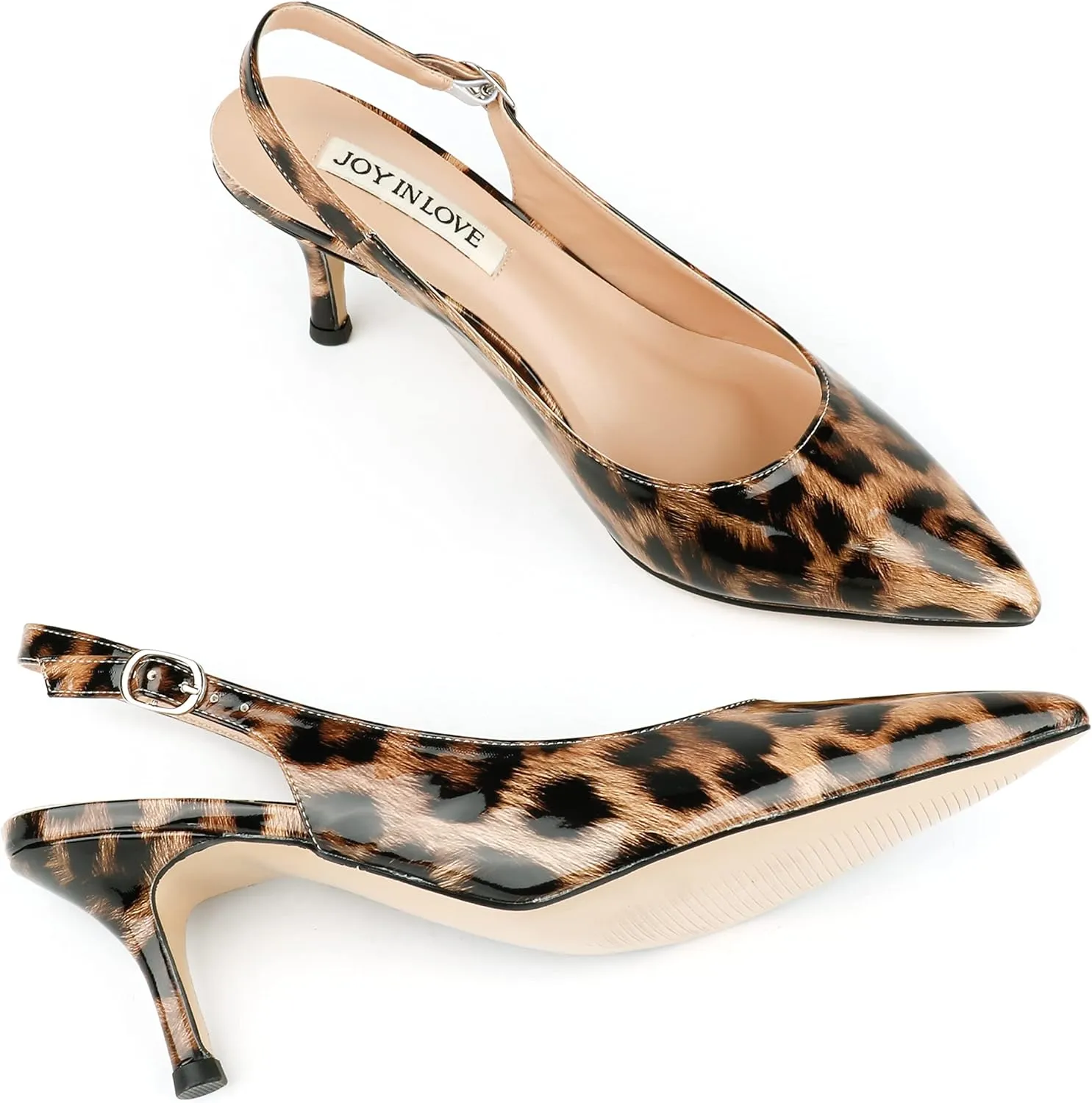 JOY IN LOVE Kitten Heels for Women Slingback Pumps Sandals Pointy Toe Pumps