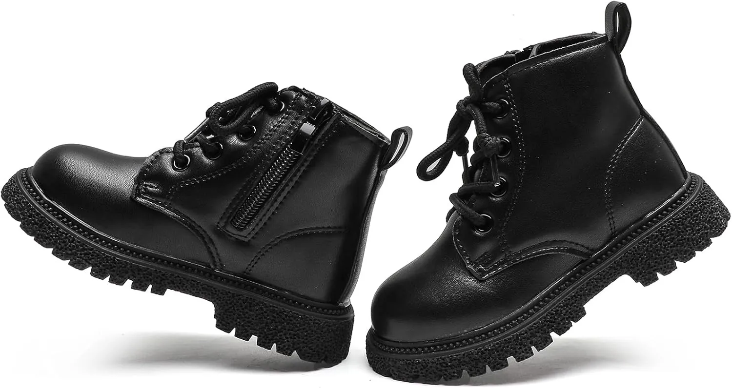 Kids Boots Boys Girls Bright Color Lace up Ankle Boots Side Zipper Boots