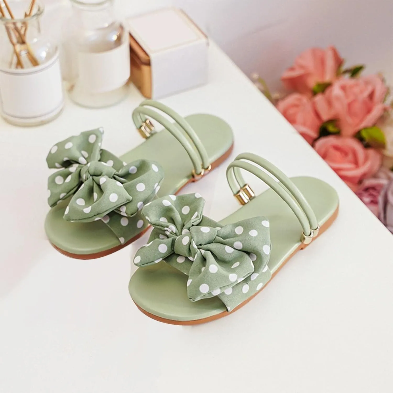 Kids Girls Bow Open Toe Flip Flop Glitter Slide Slip On Suitable For Bath Shower Beach Pool Slingback Sandals