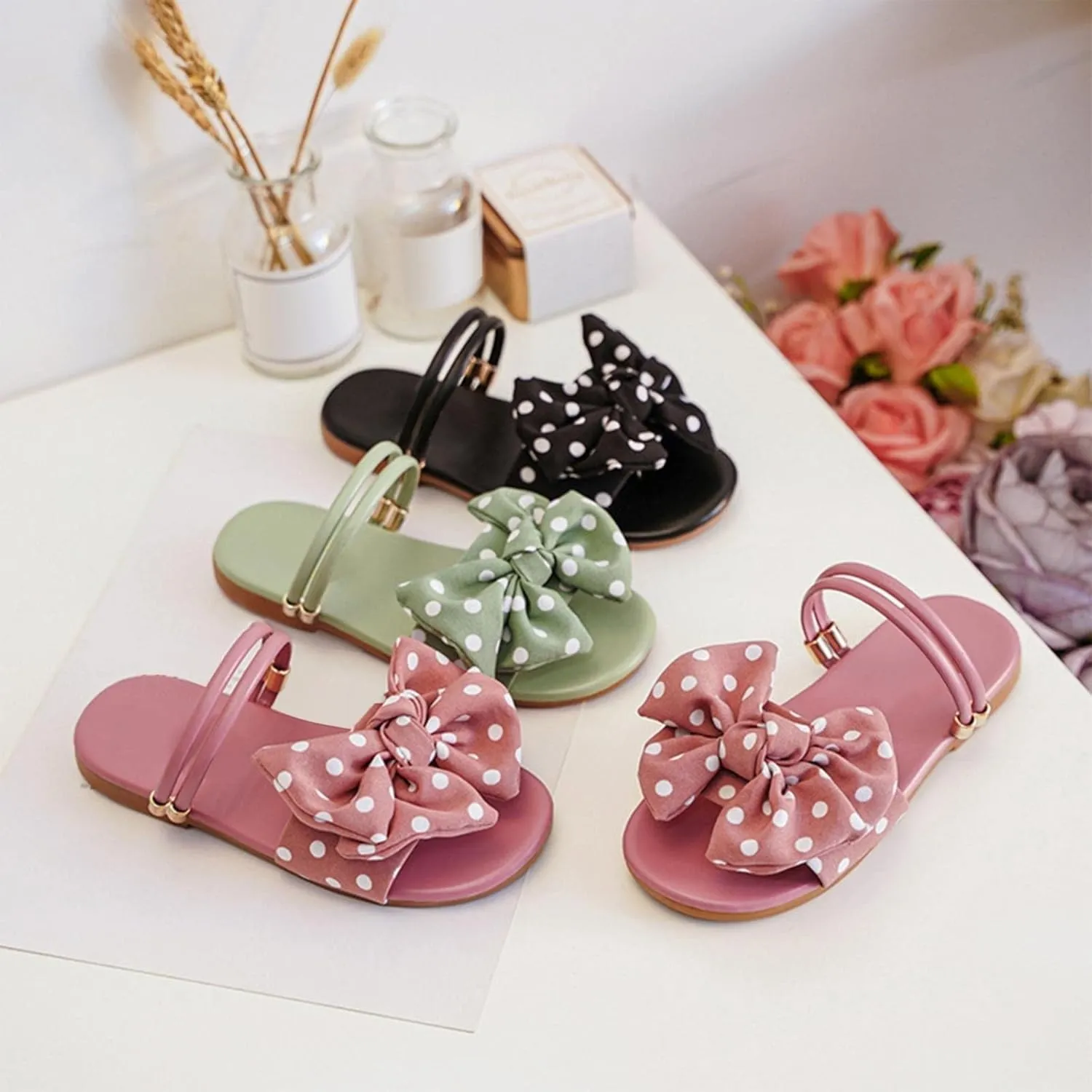 Kids Girls Bow Open Toe Flip Flop Glitter Slide Slip On Suitable For Bath Shower Beach Pool Slingback Sandals