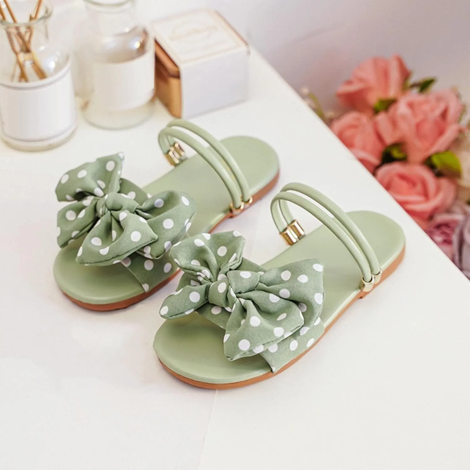 Kids Girls Bow Open Toe Flip Flop Glitter Slide Slip On Suitable For Bath Shower Beach Pool Slingback Sandals