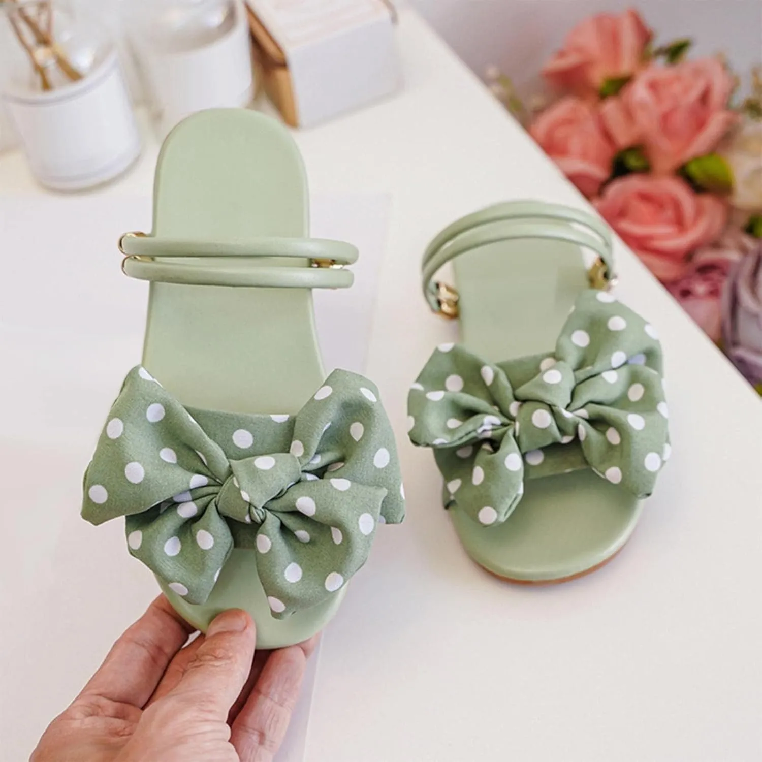 Kids Girls Bow Open Toe Flip Flop Glitter Slide Slip On Suitable For Bath Shower Beach Pool Slingback Sandals