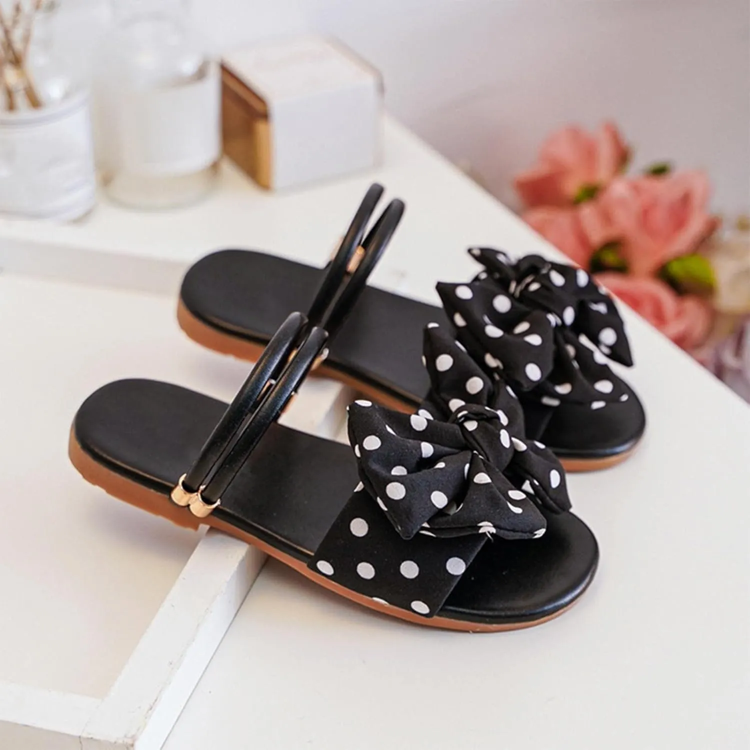 Kids Girls Bow Open Toe Flip Flop Glitter Slide Slip On Suitable For Bath Shower Beach Pool Slingback Sandals