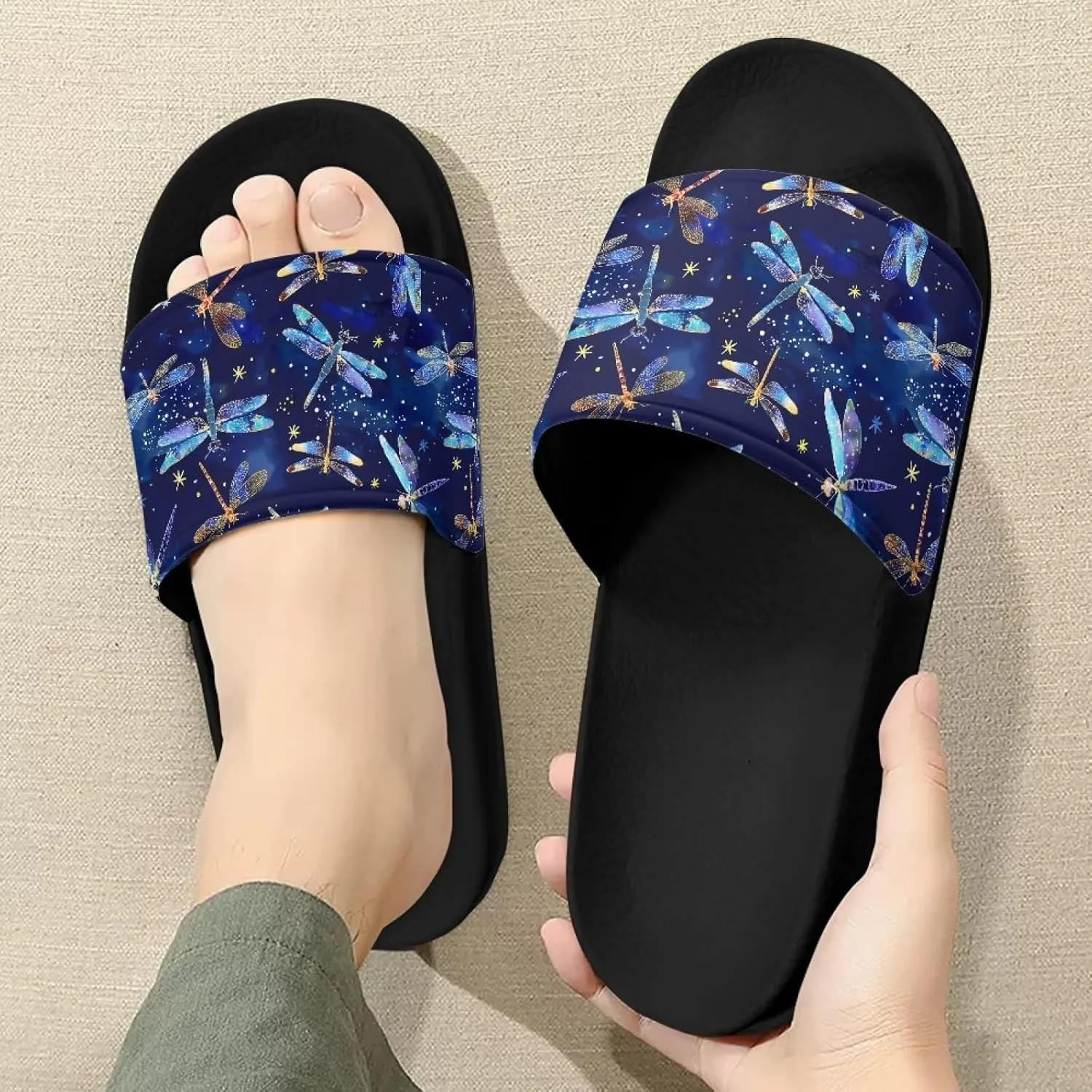 Ladies Pillow House Slide Sandals Open Toe Black Flat Shoes Ultra Cushion Sandals Single Band Bath Shower Shoes Travel-friendly Flip Flops