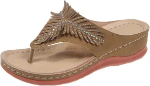 Ladmiple Sandals Women Dressy Comfortable Flat Orthotic Flips Flops Arch Support Plantar Fasciitis Walking Orthopedic Slides
