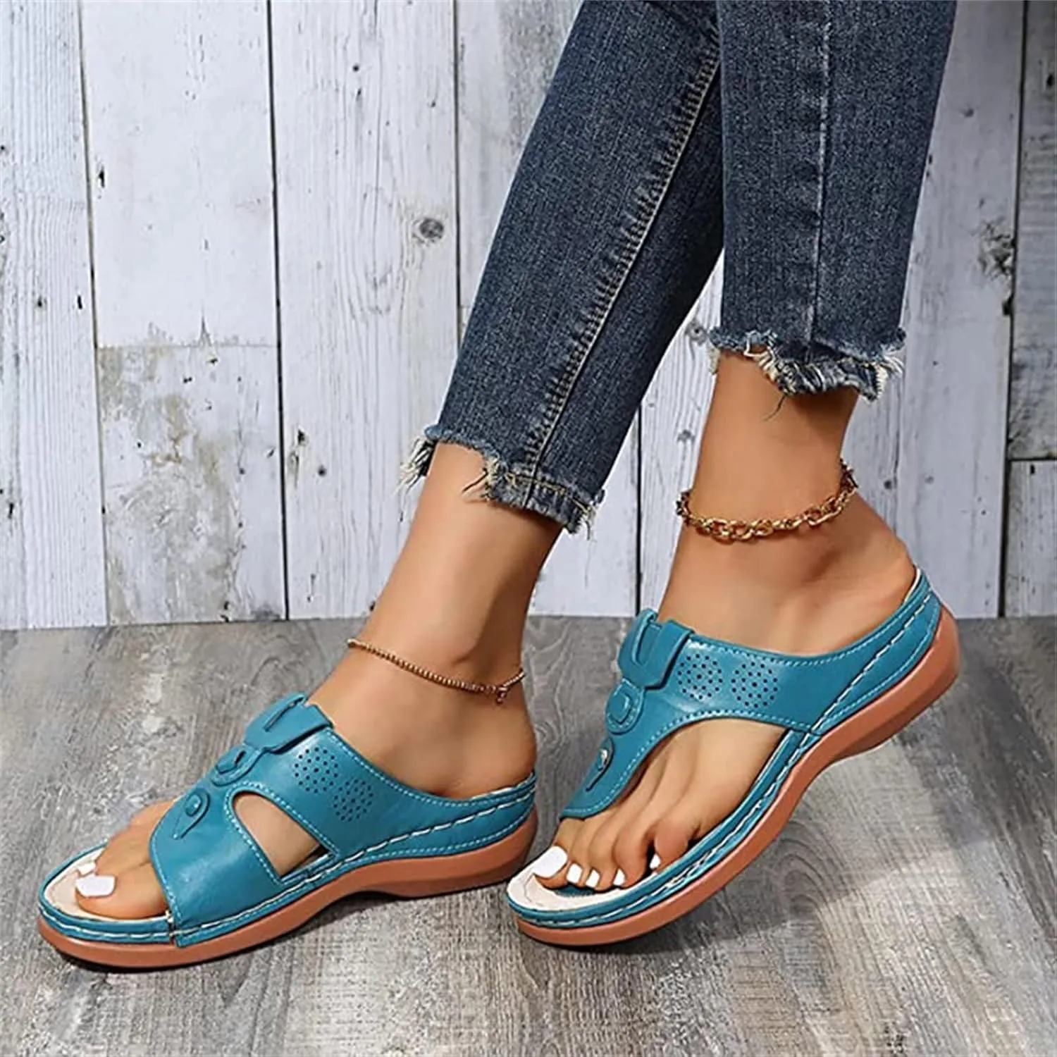 Ladmiple Sandals Women Wedge Low Heel Comfortable Orthopedic Sandals Dressy Casual Summer Slip On Walking Orthotic Flip Flops