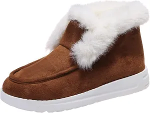 Ladmiple White Fur Boots Y2K Womens Snow Boots Winter Shoes with Fur Lined Warm Slip On Ankle Booties Comfortable Outdoor Anti Slip Walking Shoes