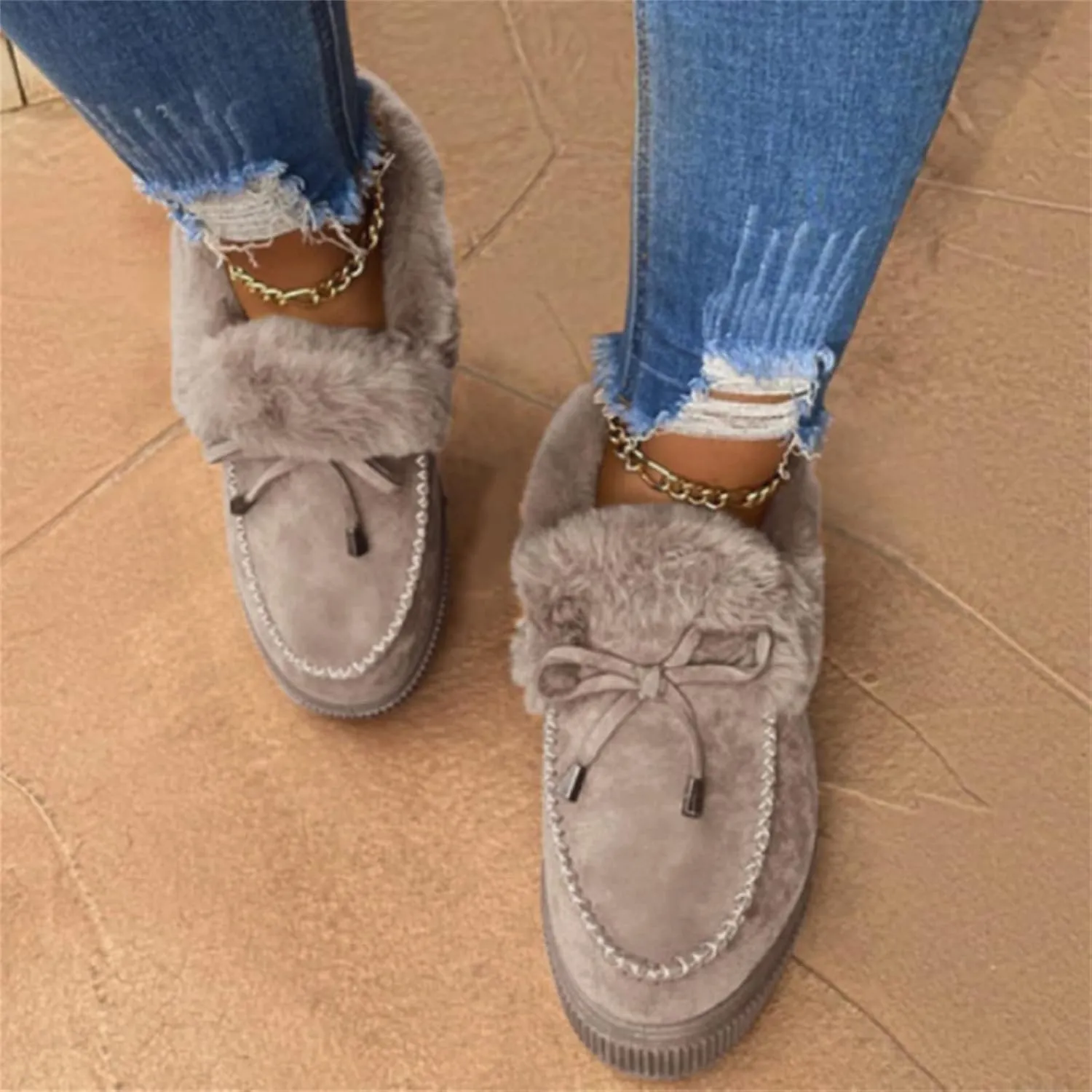 Ladmiple Winter Boots For Women Fashion Slip On Warm Snow Ankle Booties Fashion Fur Lined Comfortable Walking Loafers Shoes