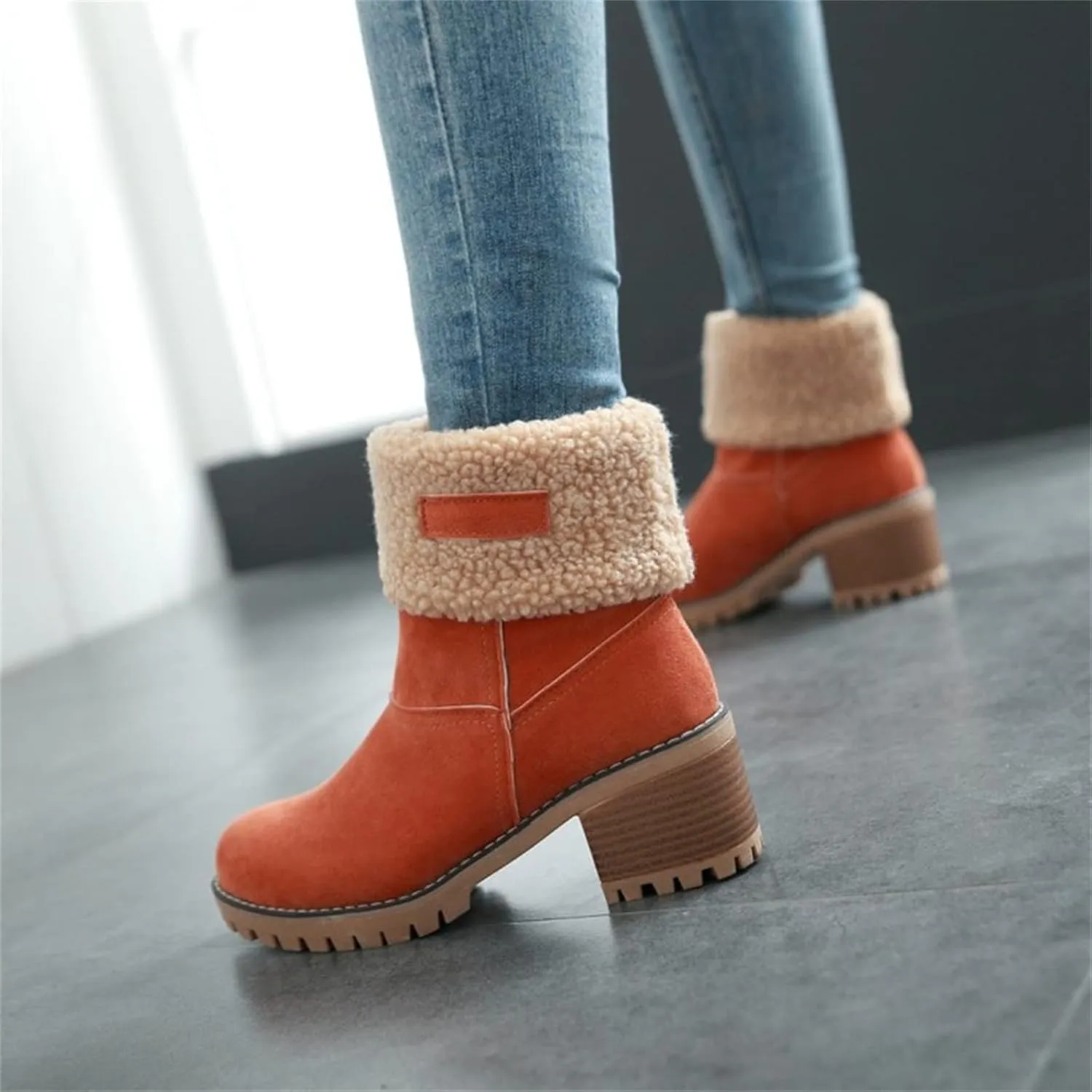 Lausiuoe Winter Boots For Women Fashion Wide Calf Snow Boots Fur Lined Warm Fuzzy booties Casual Outdoor Comfortable Shoes 2022
