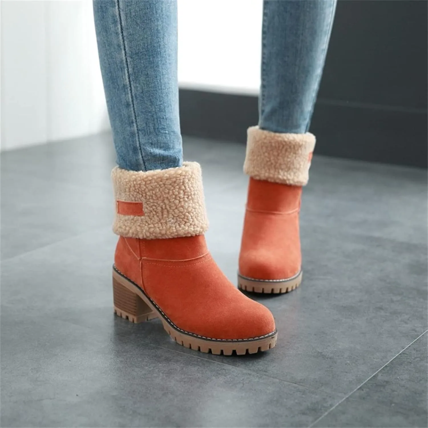 Lausiuoe Winter Boots For Women Fashion Wide Calf Snow Boots Fur Lined Warm Fuzzy booties Casual Outdoor Comfortable Shoes 2022