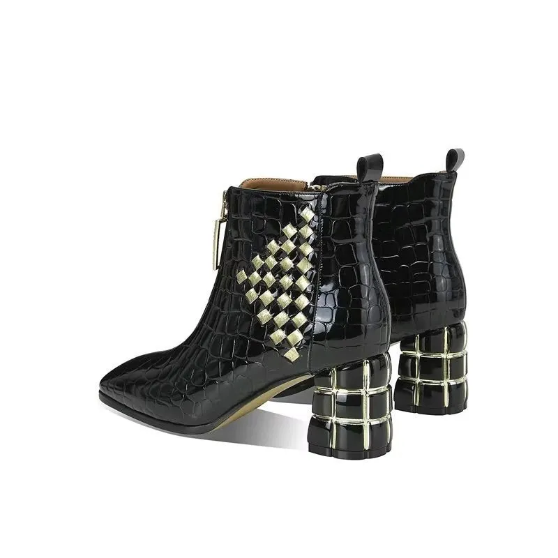 LeatherLuxe Exotic Pattern Ankle Boots