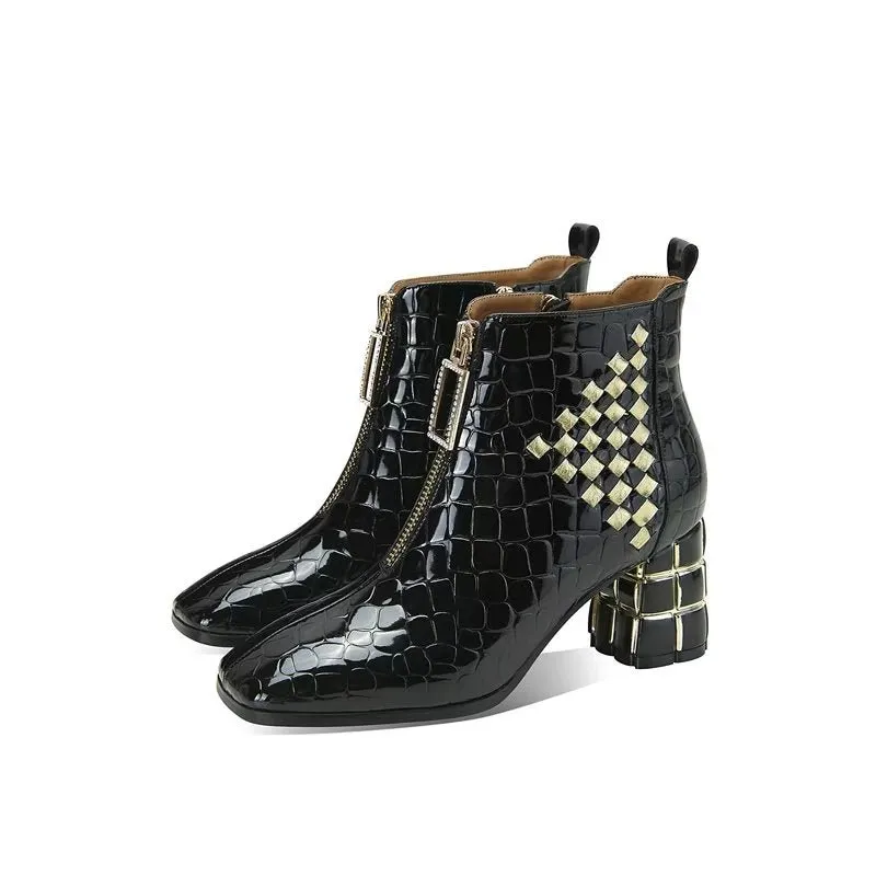 LeatherLuxe Exotic Pattern Ankle Boots