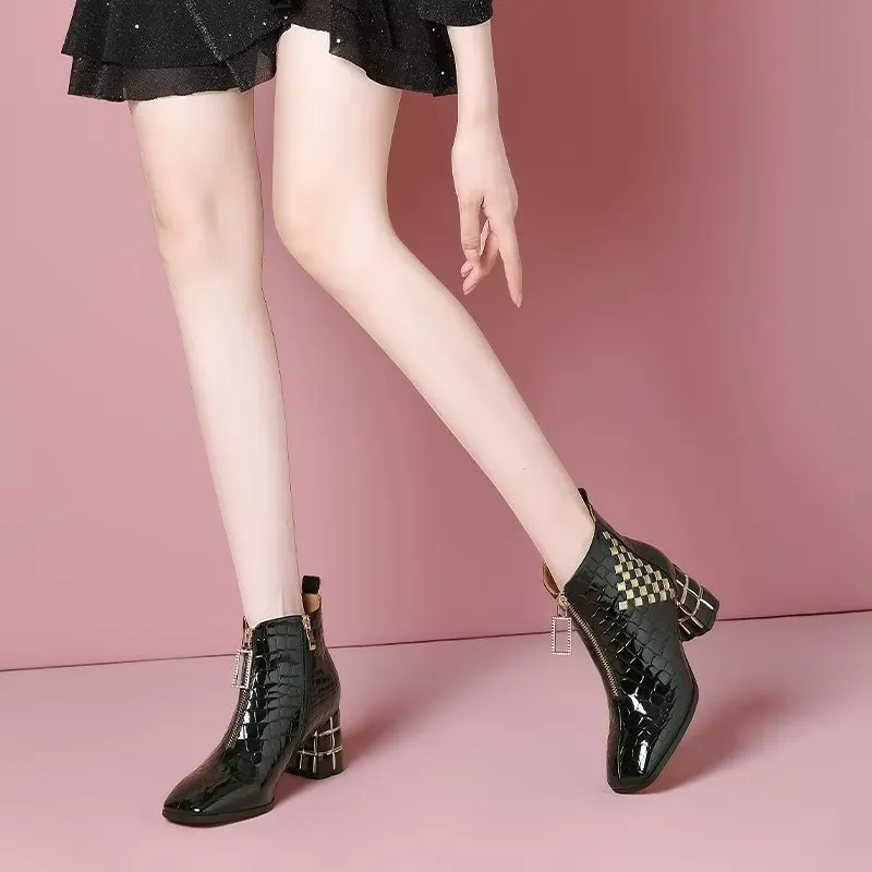 LeatherLuxe Exotic Pattern Ankle Boots