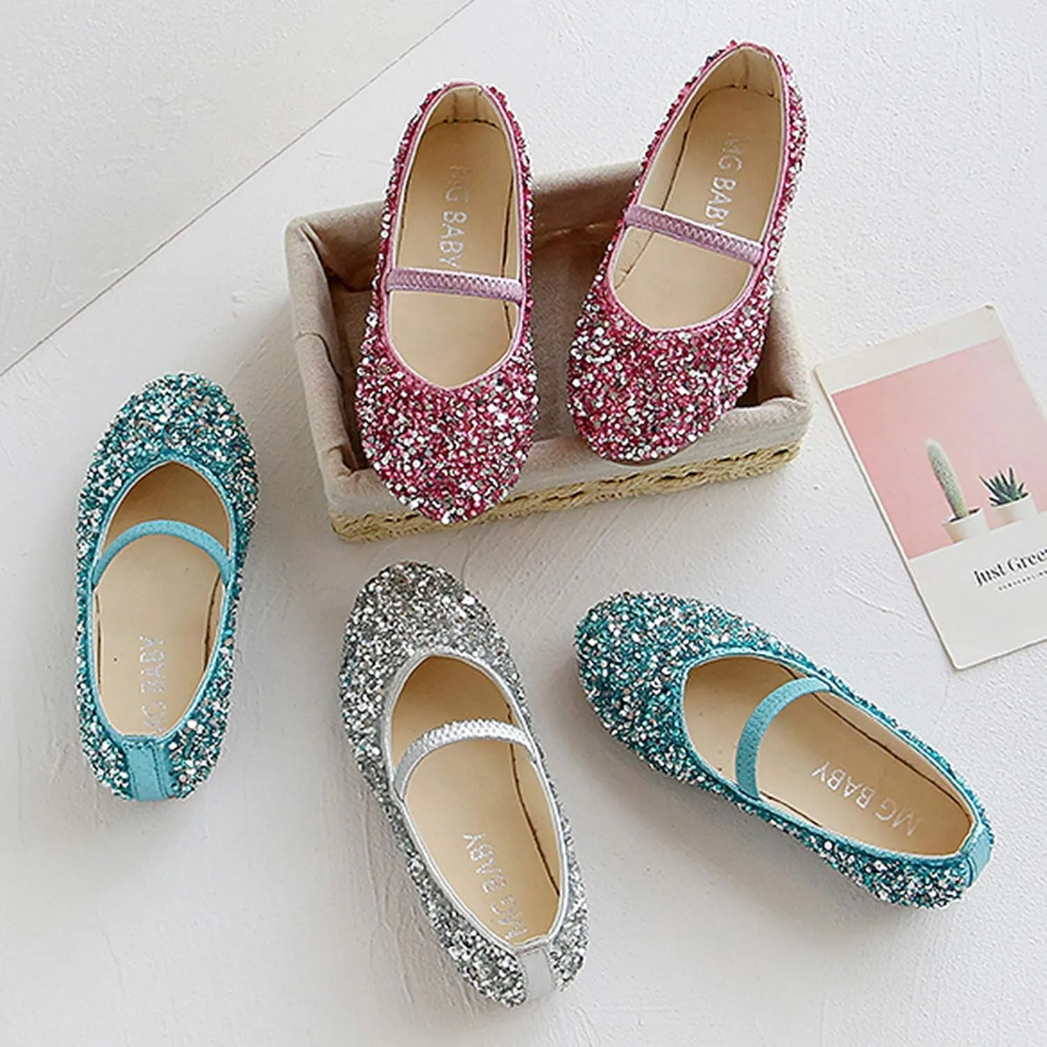 Little Child's Girls Sequined Crystal Shoes Low Heel Princess Glitter Dress Shoes for Kids Toddler Wedding Party