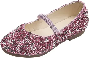 Little Child's Girls Sequined Crystal Shoes Low Heel Princess Glitter Dress Shoes for Kids Toddler Wedding Party