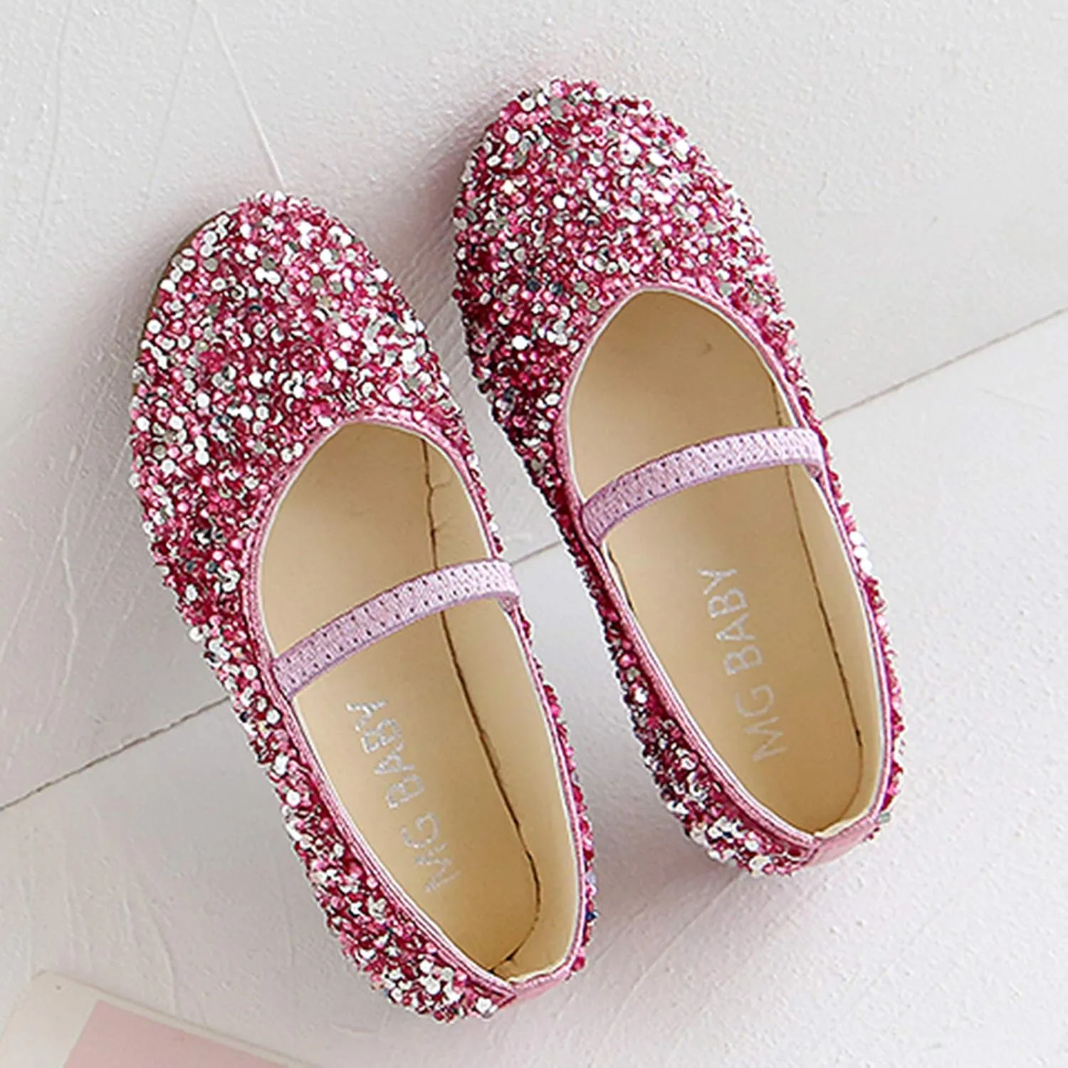 Little Child's Girls Sequined Crystal Shoes Low Heel Princess Glitter Dress Shoes for Kids Toddler Wedding Party