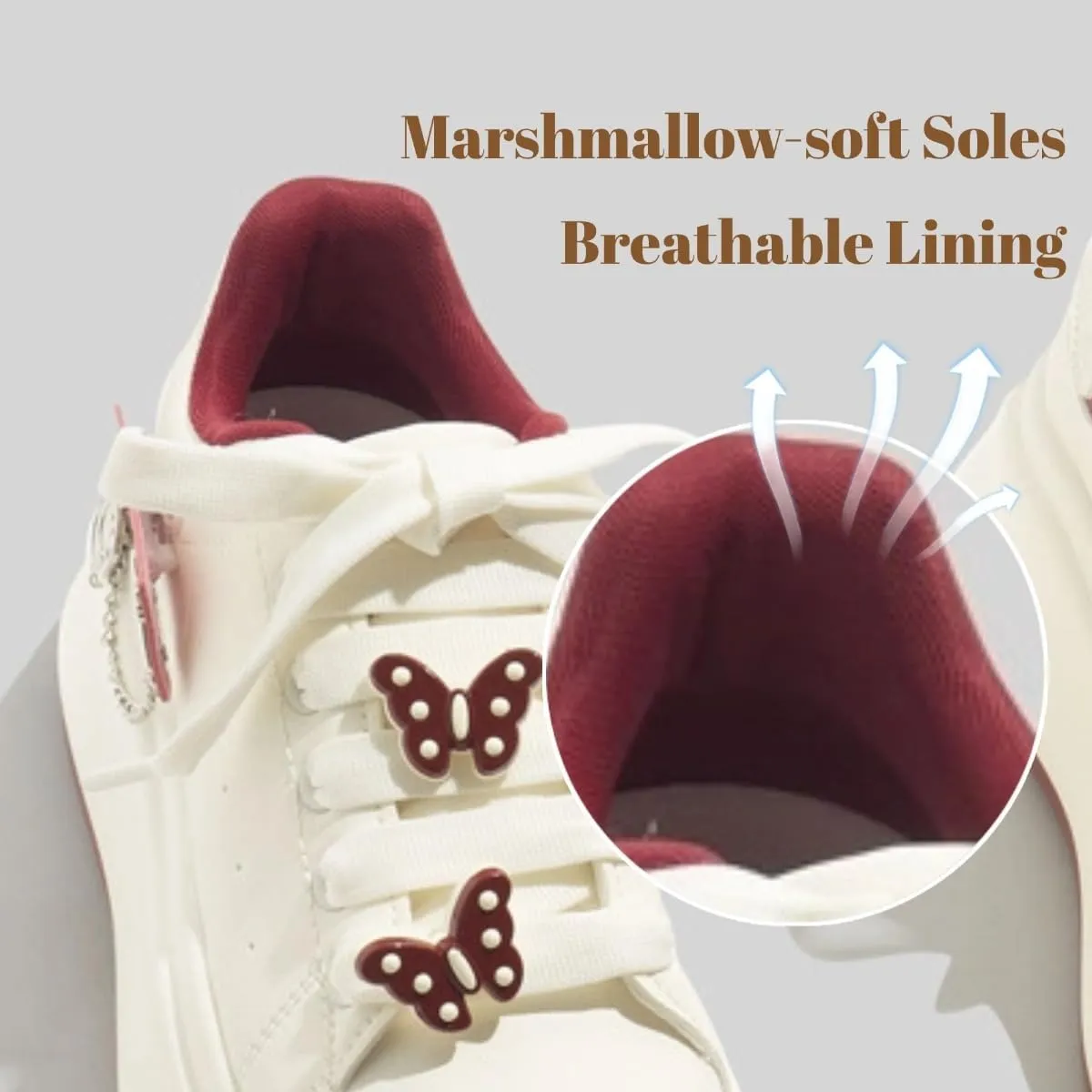 Marshmallow Chunky Sneakers Women Y2K Aesthetic Cute Butterfly Platform Shoes Height Increasing White Tennis Shoes for Girls Casual Walking