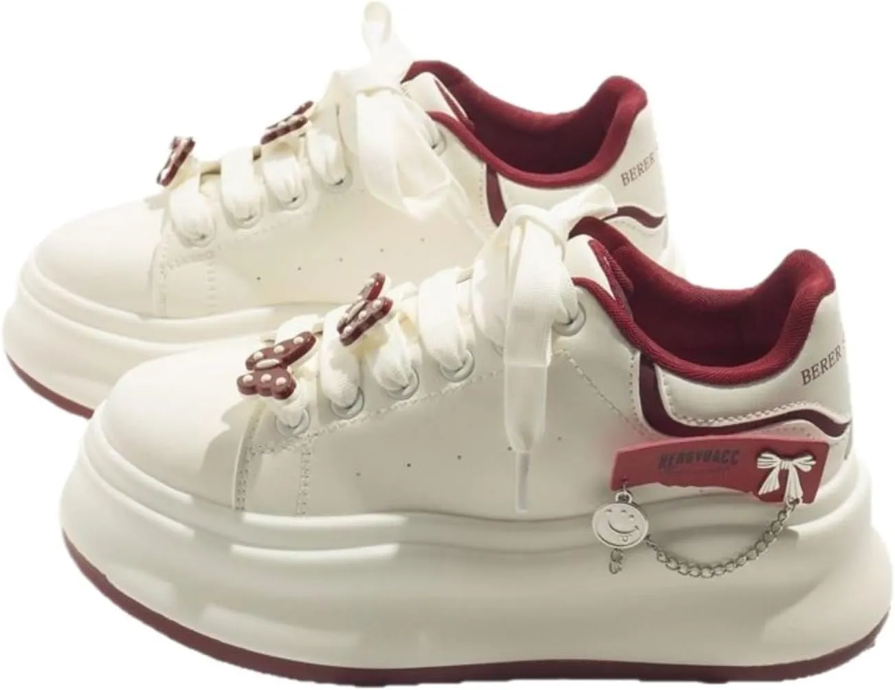Marshmallow Chunky Sneakers Women Y2K Aesthetic Cute Butterfly Platform Shoes Height Increasing White Tennis Shoes for Girls Casual Walking