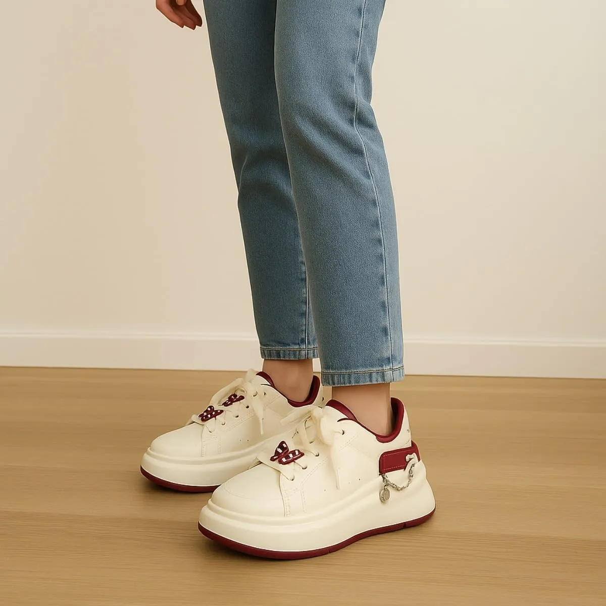 Marshmallow Chunky Sneakers Women Y2K Aesthetic Cute Butterfly Platform Shoes Height Increasing White Tennis Shoes for Girls Casual Walking