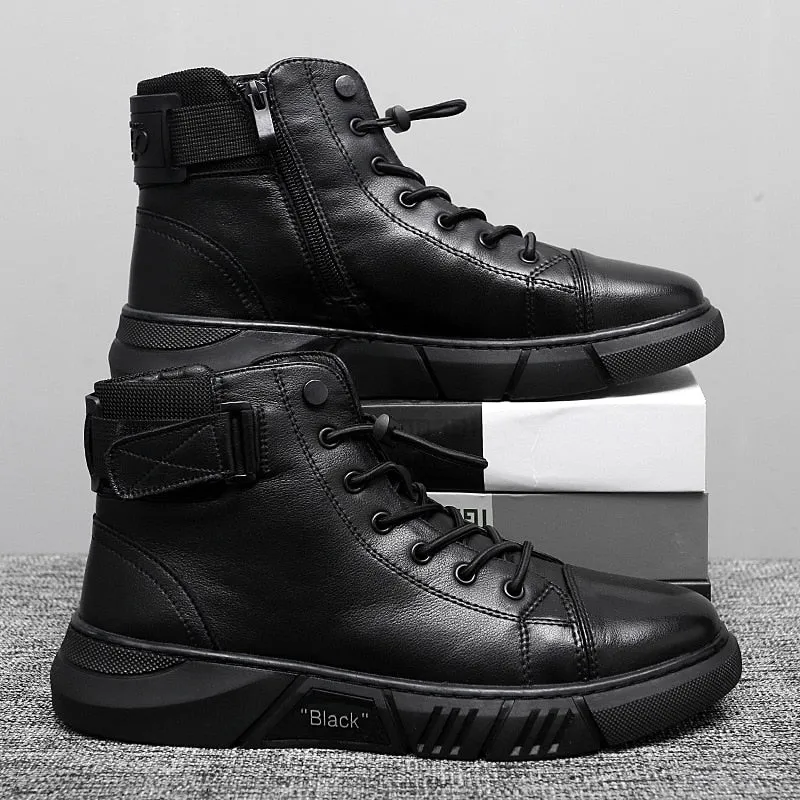 Men Boots Leather Casual Platform Boots Zipper British Style Autumn Winter Fashion Comfortable Mens Shoes Ankle Botas De Hombre