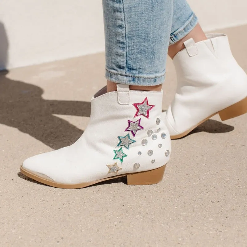 Miss Dallas Western Boot In White Shooting Stars - Kids