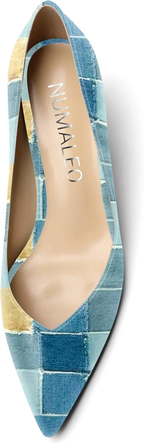NUMALEO Womens Pointed Toe Patent Dress Slip On Wedding Solid Spool Mid Heel Pumps Shoes 2.5 Inch