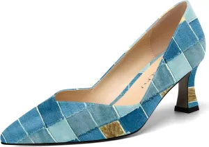 NUMALEO Womens Pointed Toe Patent Dress Slip On Wedding Solid Spool Mid Heel Pumps Shoes 2.5 Inch
