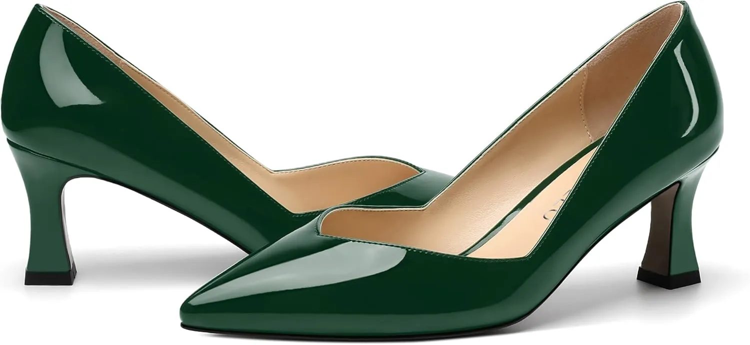 NUMALEO Womens Pointed Toe Patent Dress Slip On Wedding Solid Spool Mid Heel Pumps Shoes 2.5 Inch