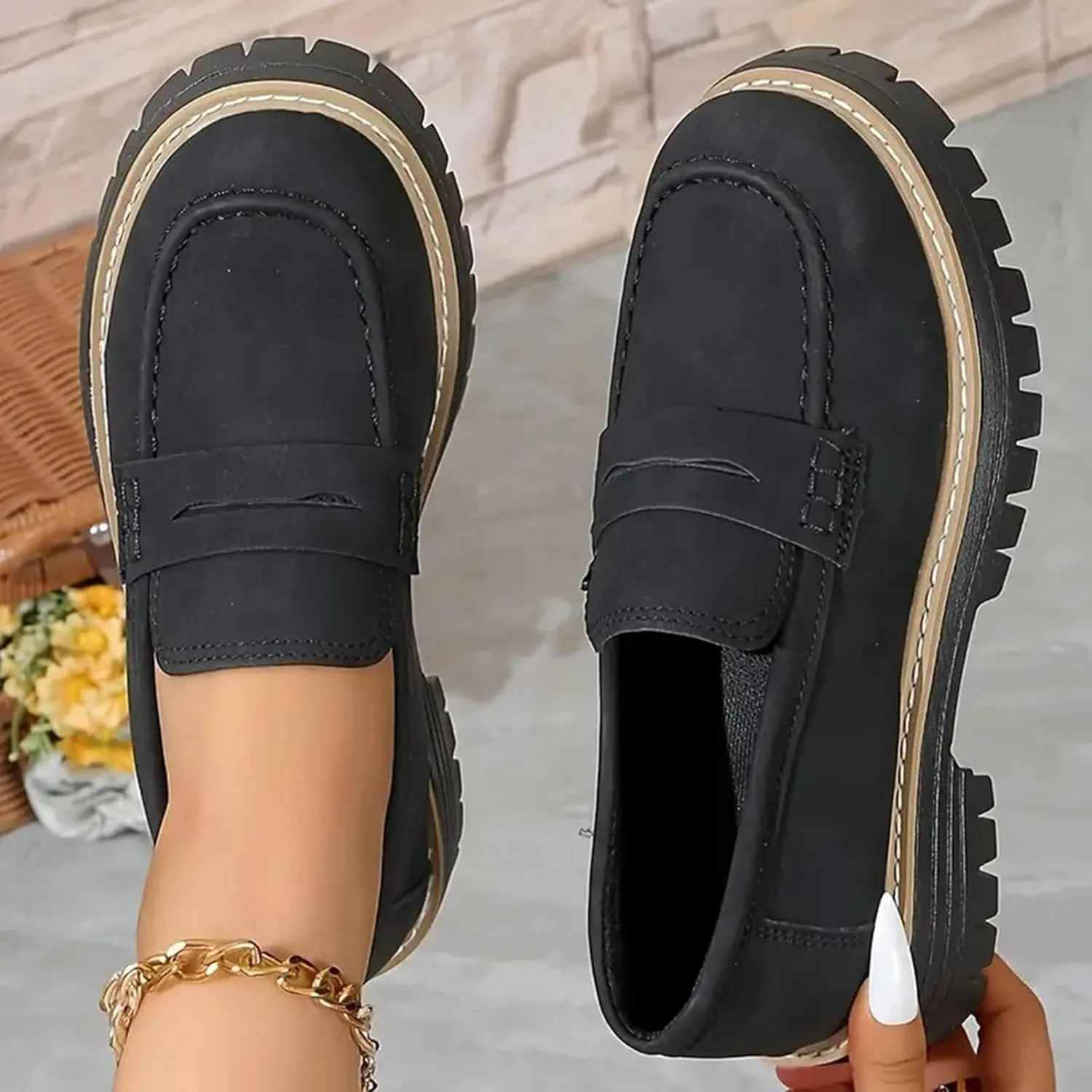 Orthoture-Orthopedic Platform Loafers for Women Round Toe Lug Sole Slip On Work Office Business Casual Dress Shoes