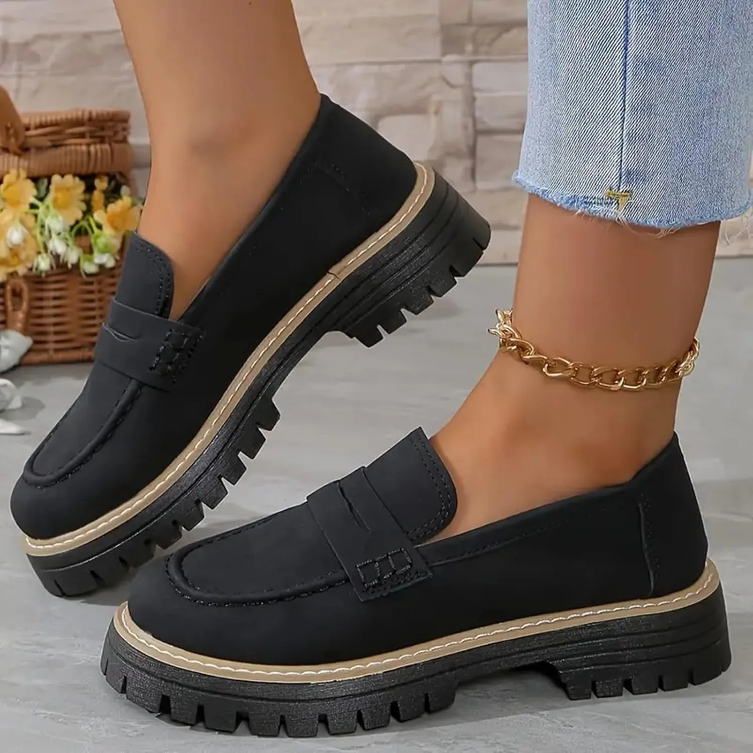 Orthoture-Orthopedic Platform Loafers for Women Round Toe Lug Sole Slip On Work Office Business Casual Dress Shoes