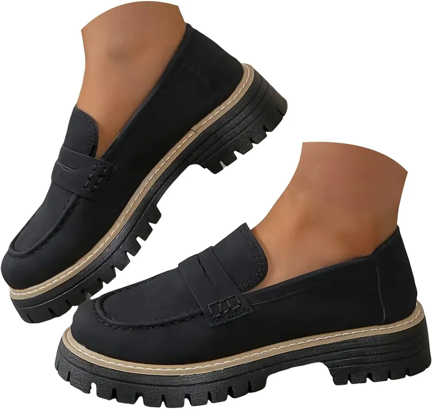 Orthoture-Orthopedic Platform Loafers for Women Round Toe Lug Sole Slip On Work Office Business Casual Dress Shoes
