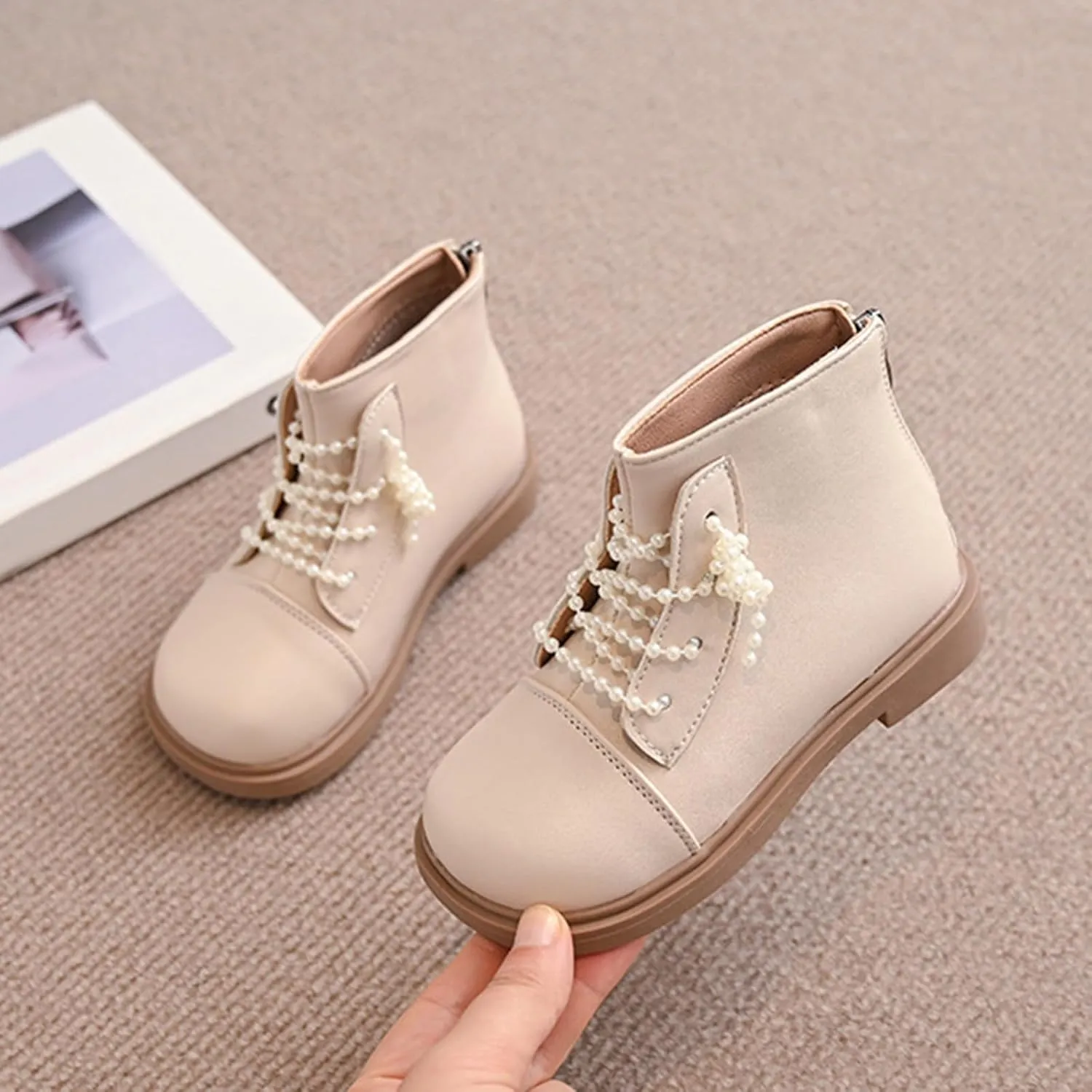 Short Ankle Boots for Toddler Girls Fashion Dress Booties Water-Proof Shoes with Zipper Outdoor Comfortable Flat