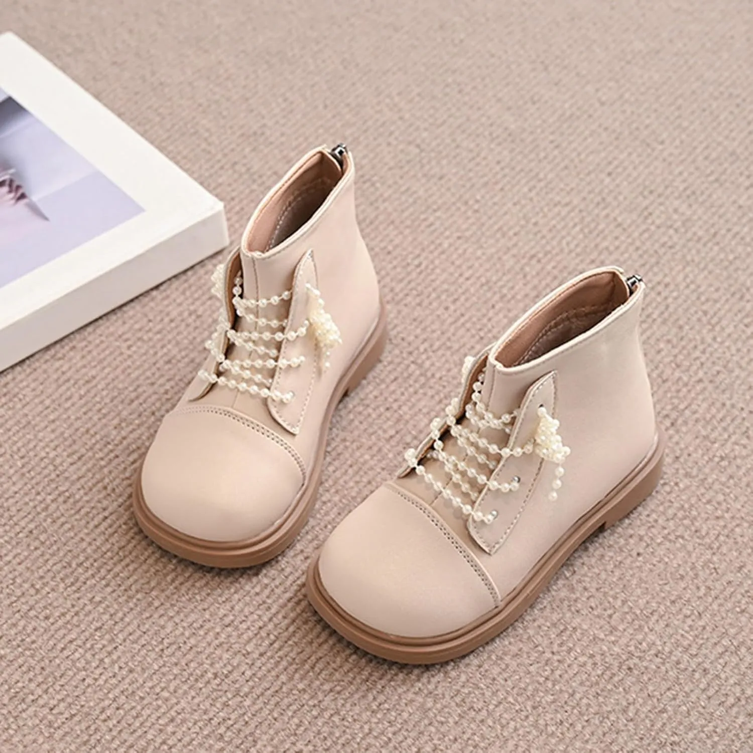 Short Ankle Boots for Toddler Girls Fashion Dress Booties Water-Proof Shoes with Zipper Outdoor Comfortable Flat