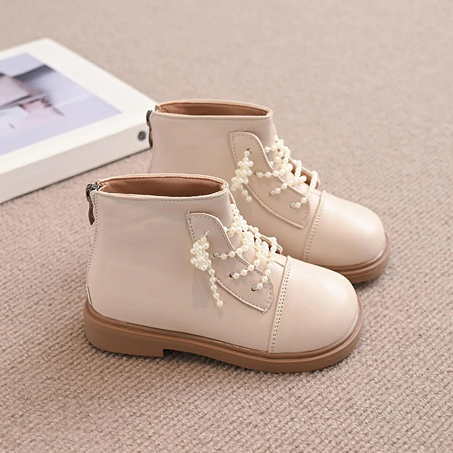 Short Ankle Boots for Toddler Girls Fashion Dress Booties Water-Proof Shoes with Zipper Outdoor Comfortable Flat