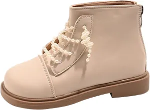 Short Ankle Boots for Toddler Girls Fashion Dress Booties Water-Proof Shoes with Zipper Outdoor Comfortable Flat